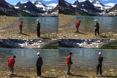 38 Jerome Ryan and Peter Ryan Skipping Rocks On Lake Magog With Mount Assiniboine Behind.jpg